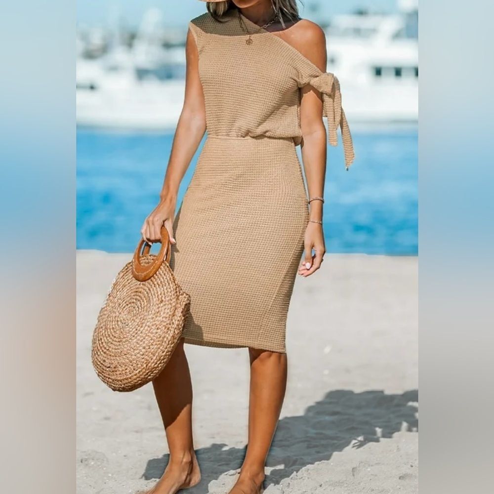 Cupshe Waffle Knit Off Shoulder Midi Beach Dress Size Medium